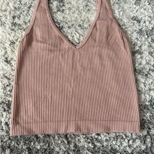 Chic Ribbed V-Neck Tank Top - Dusty Pink